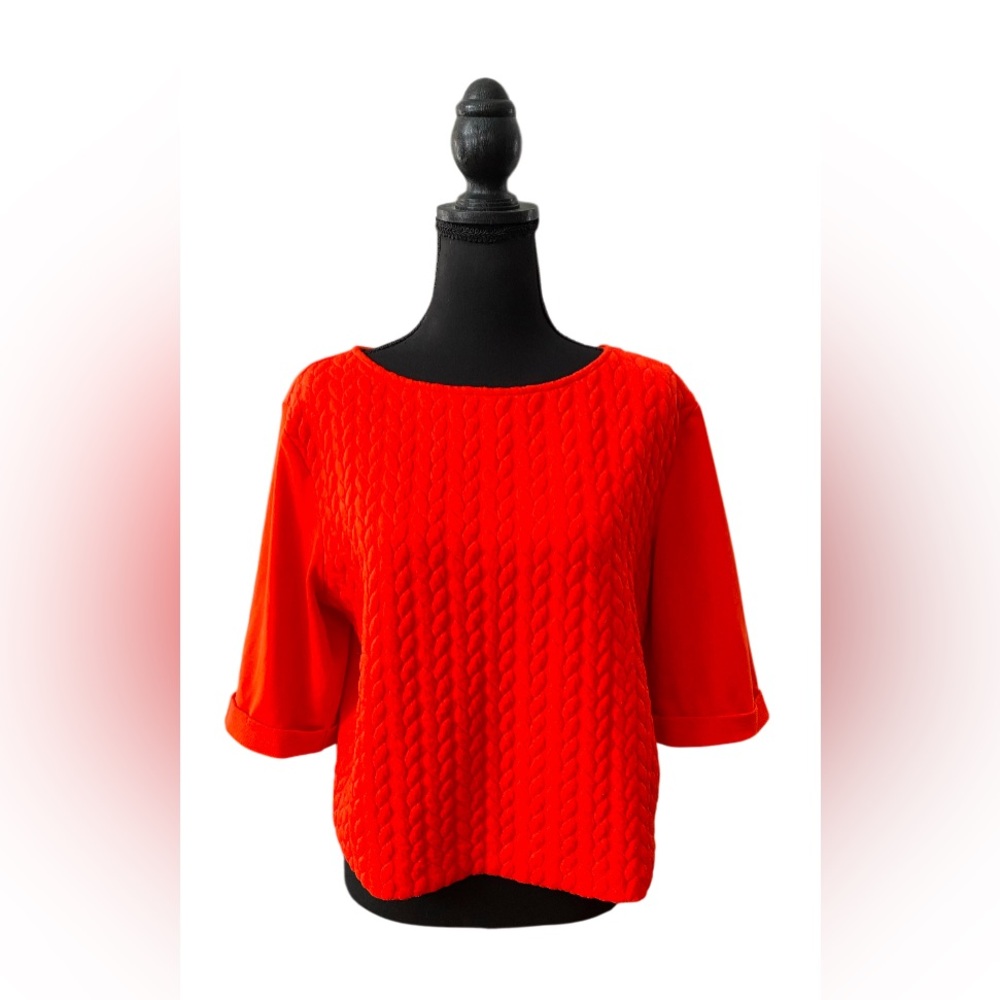 H&M: Bright Orange Cable Cord Cropped Sweater Top